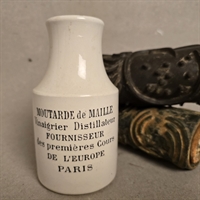 creme-porcelæns-beholder-reklametekst-sort-moustarde-de-maille-Paris-gammel-sennepskrukke